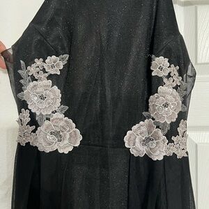 Elegant Black Floral High Low Dress